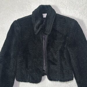 Vintage 90s Black Faux Fur Cropped Jacket by TAIGA, Paris Designer